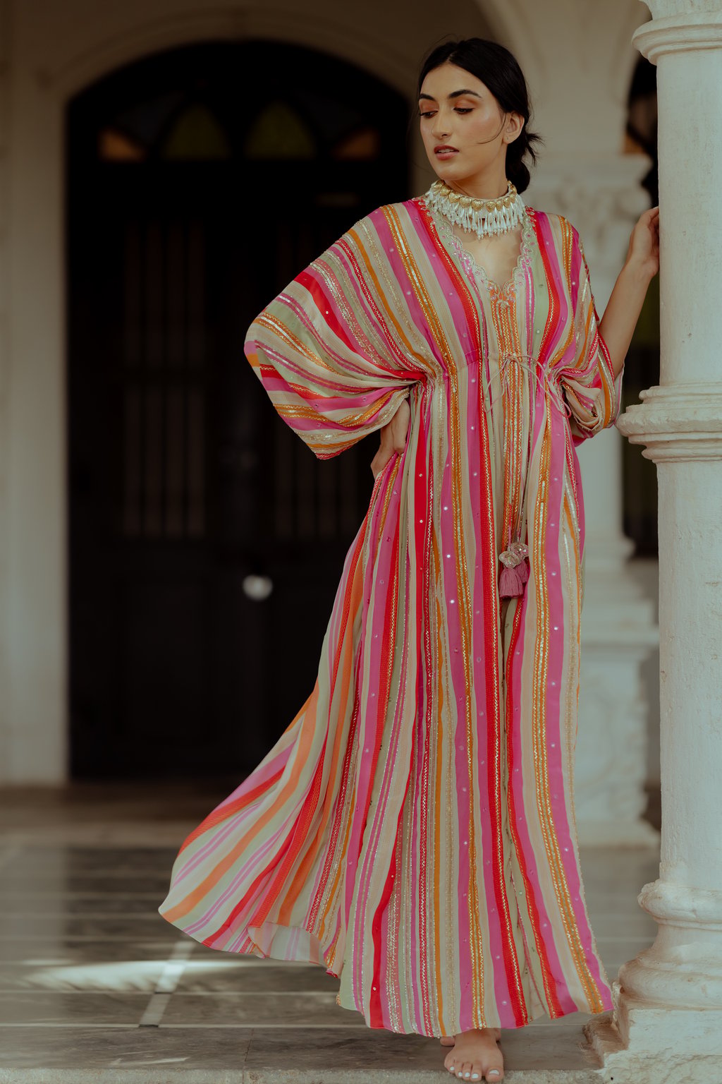 Multi-Coloured Striped Kaftan