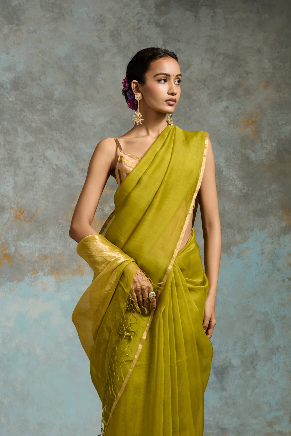 Ujjwala Organza Lime Green Sarees