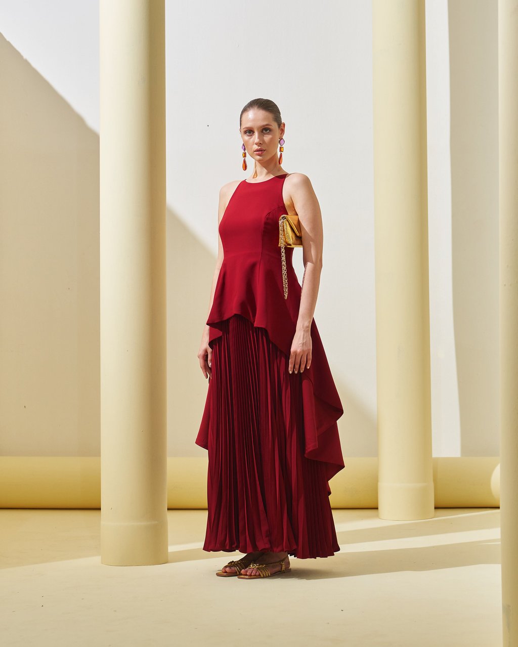 Peplum Pleated Gown