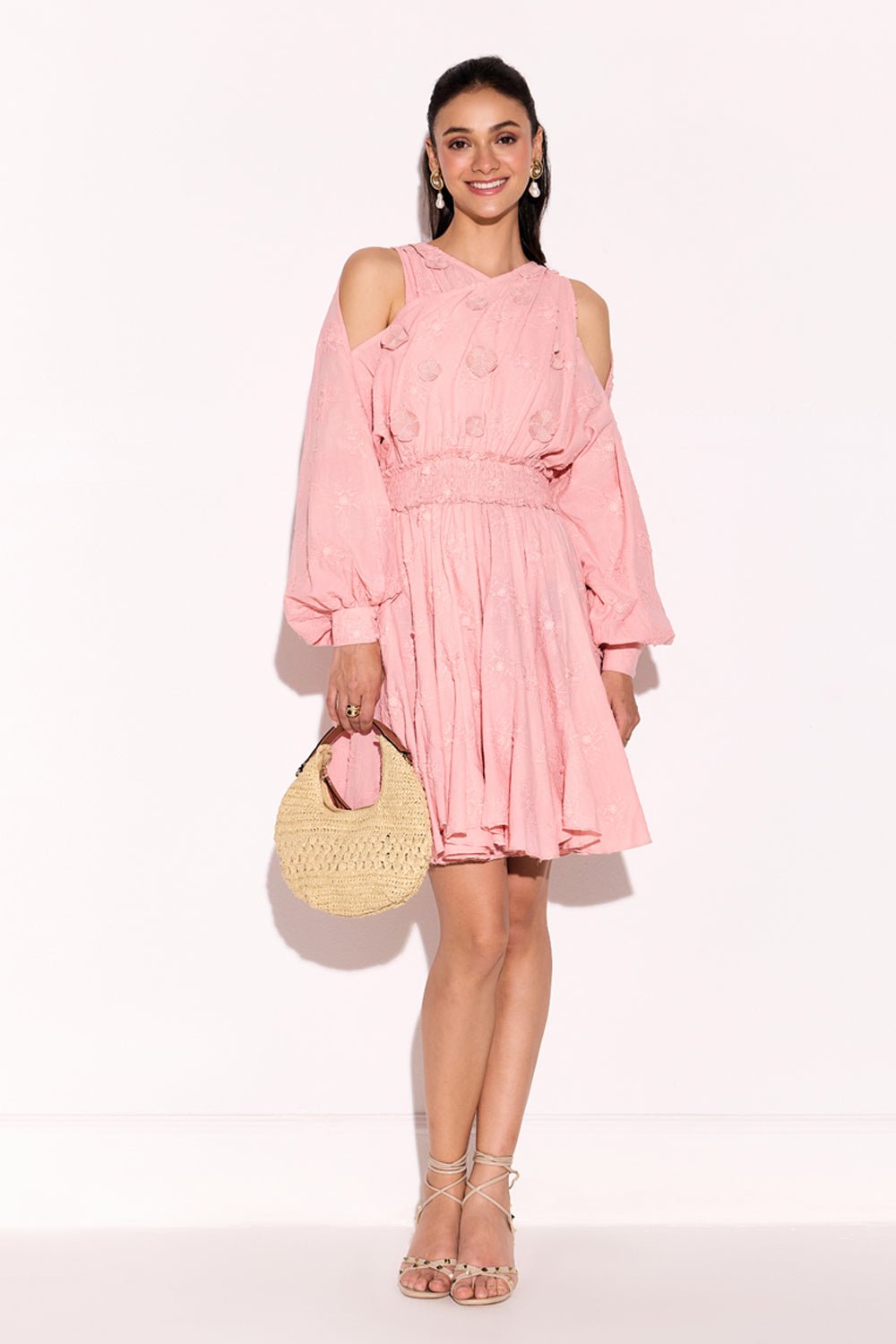 Cold Shoulder Dainty Applique Flower Dress