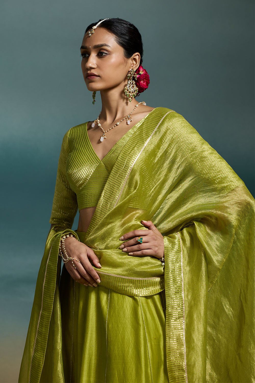 Rasmiya Chanderi Green Lehengas