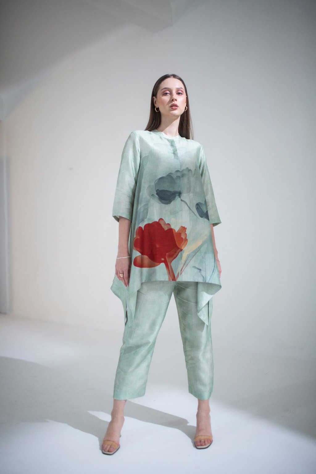 Light Green Short Kaftan Tail Set