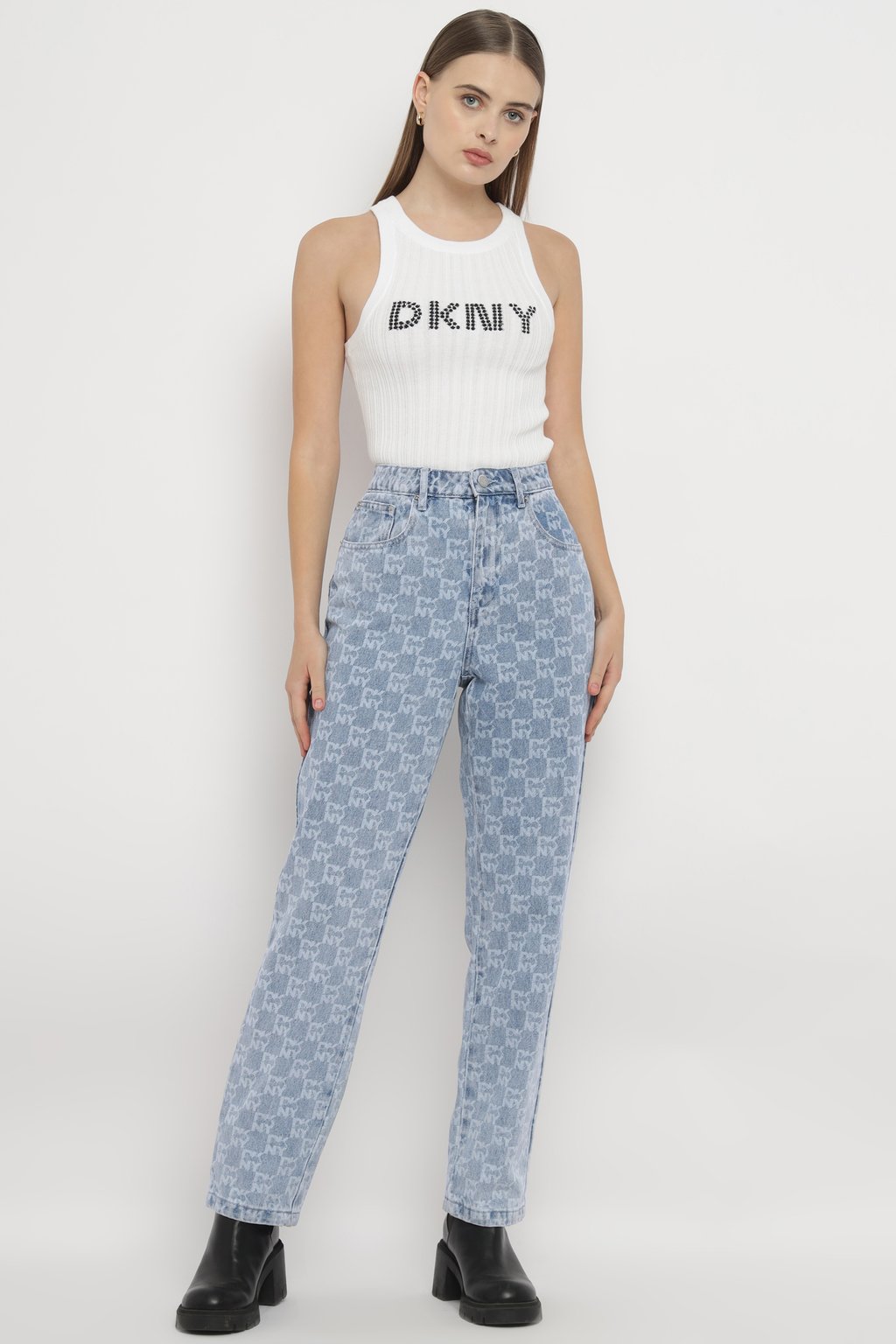 Slim Straight Allover Logo Heart of Ny Jeans