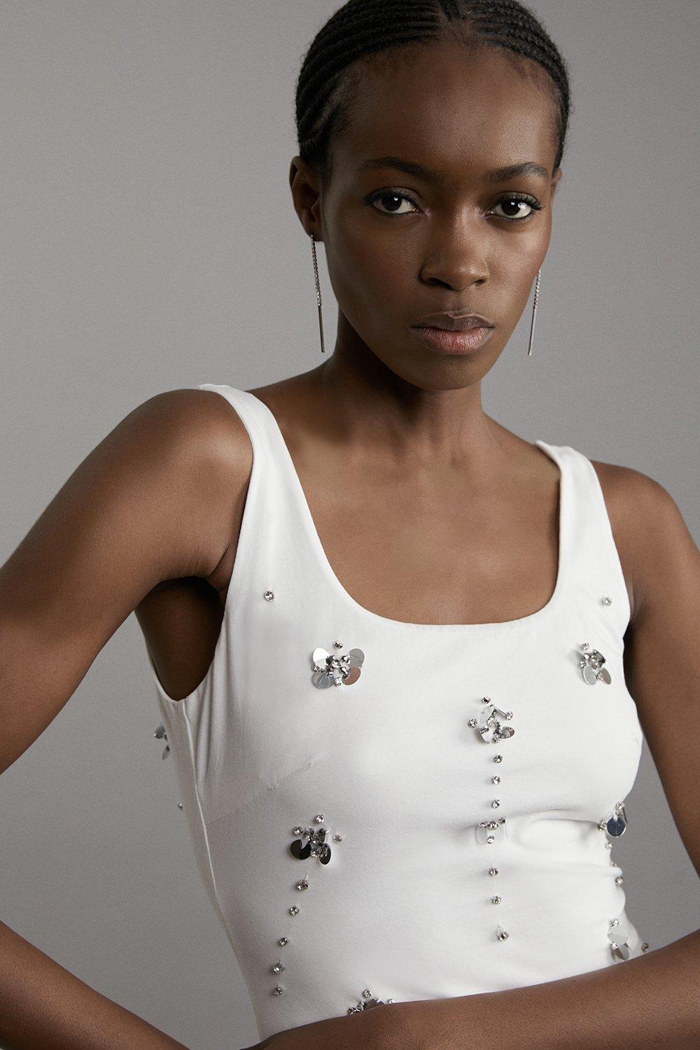 Embellished Stretch Cotton Mini Dress