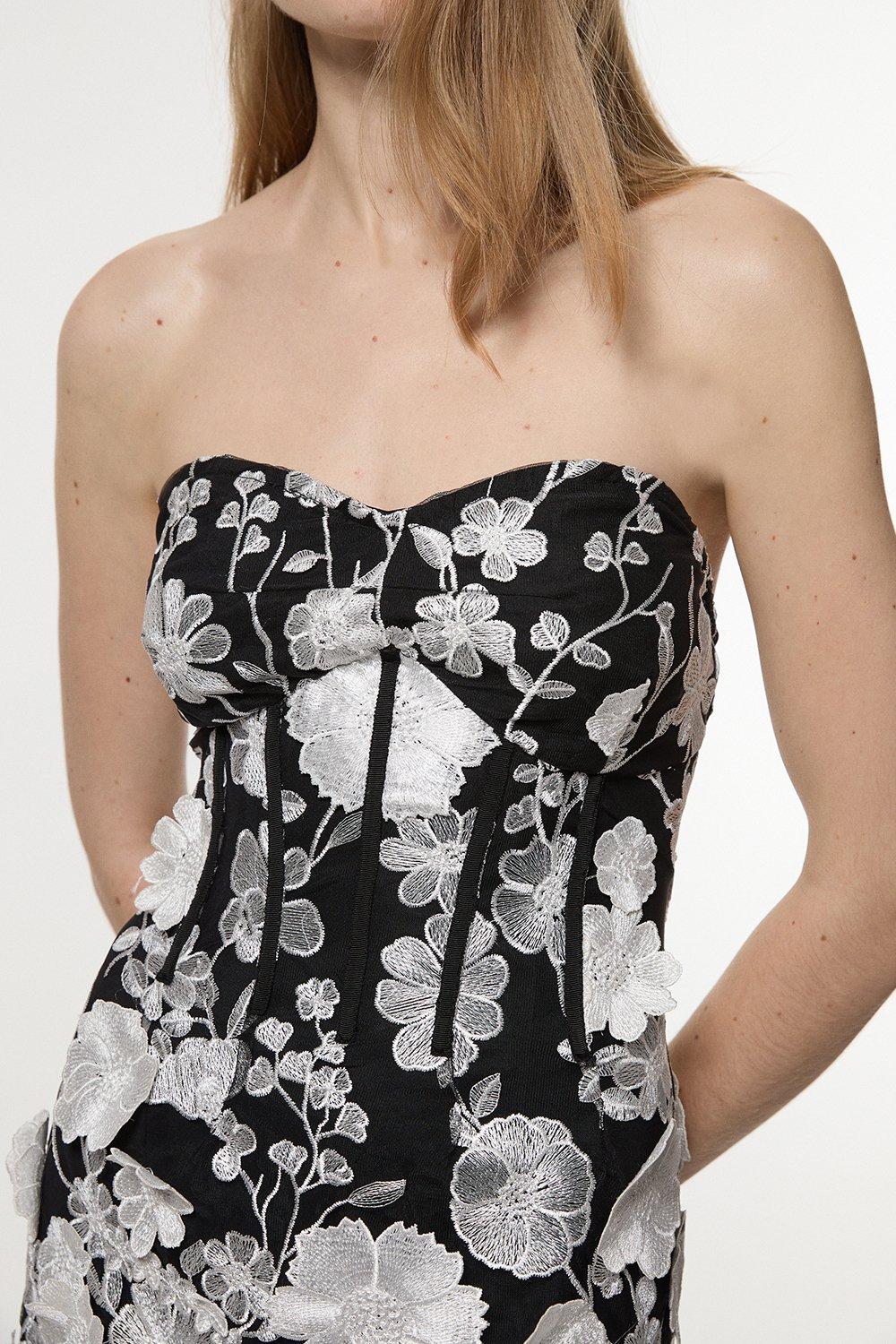 Floral Applique Structured Woven Mini Dress