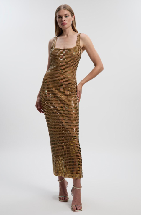 Premium Crystal Embellished Jersey Midi Dress