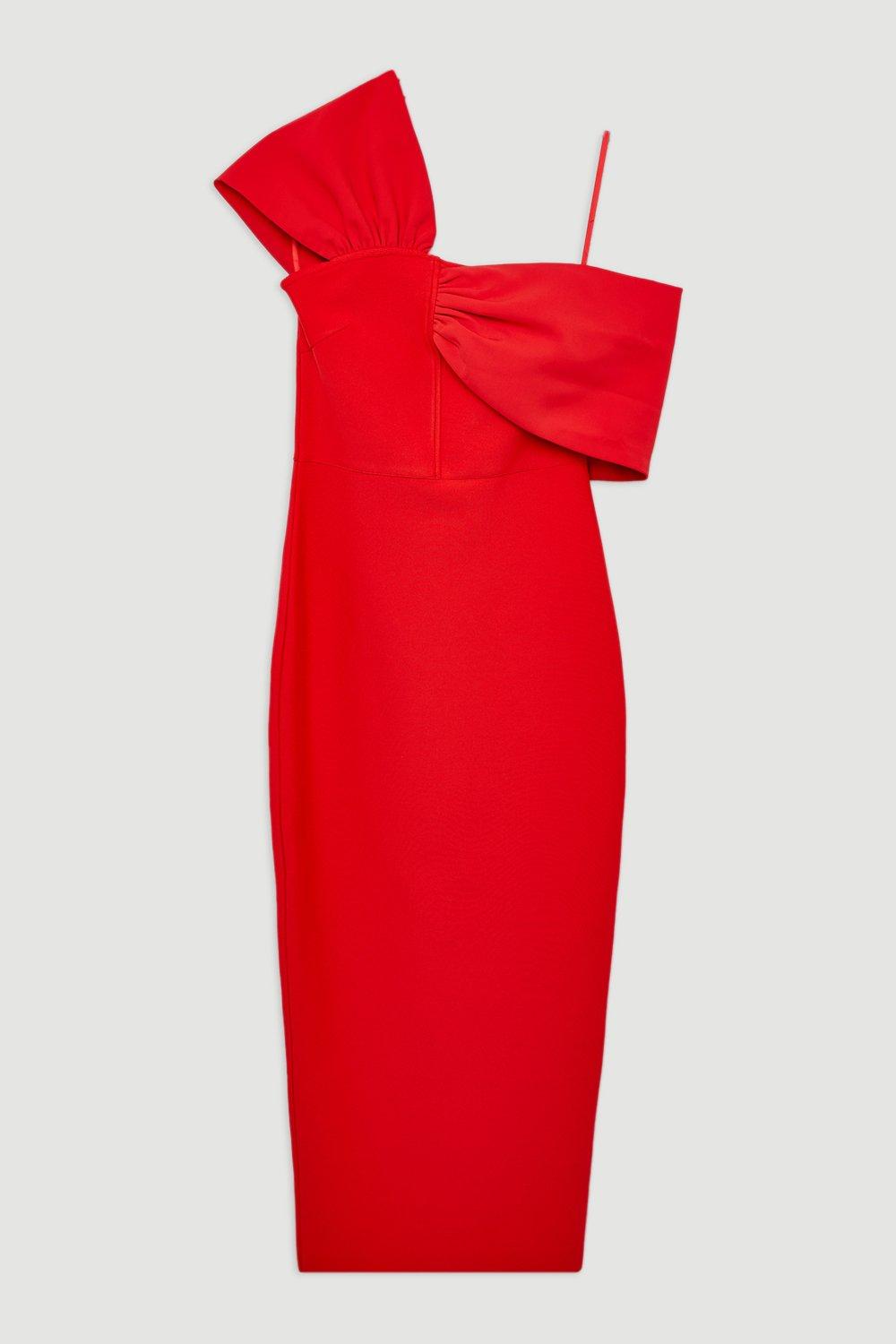 Figure Form Bandage Asymmetric Strap Knit Midi Dress