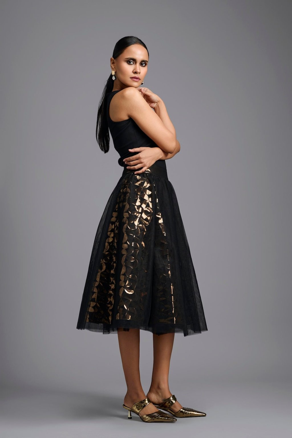 Metallic Cutwork Skirt