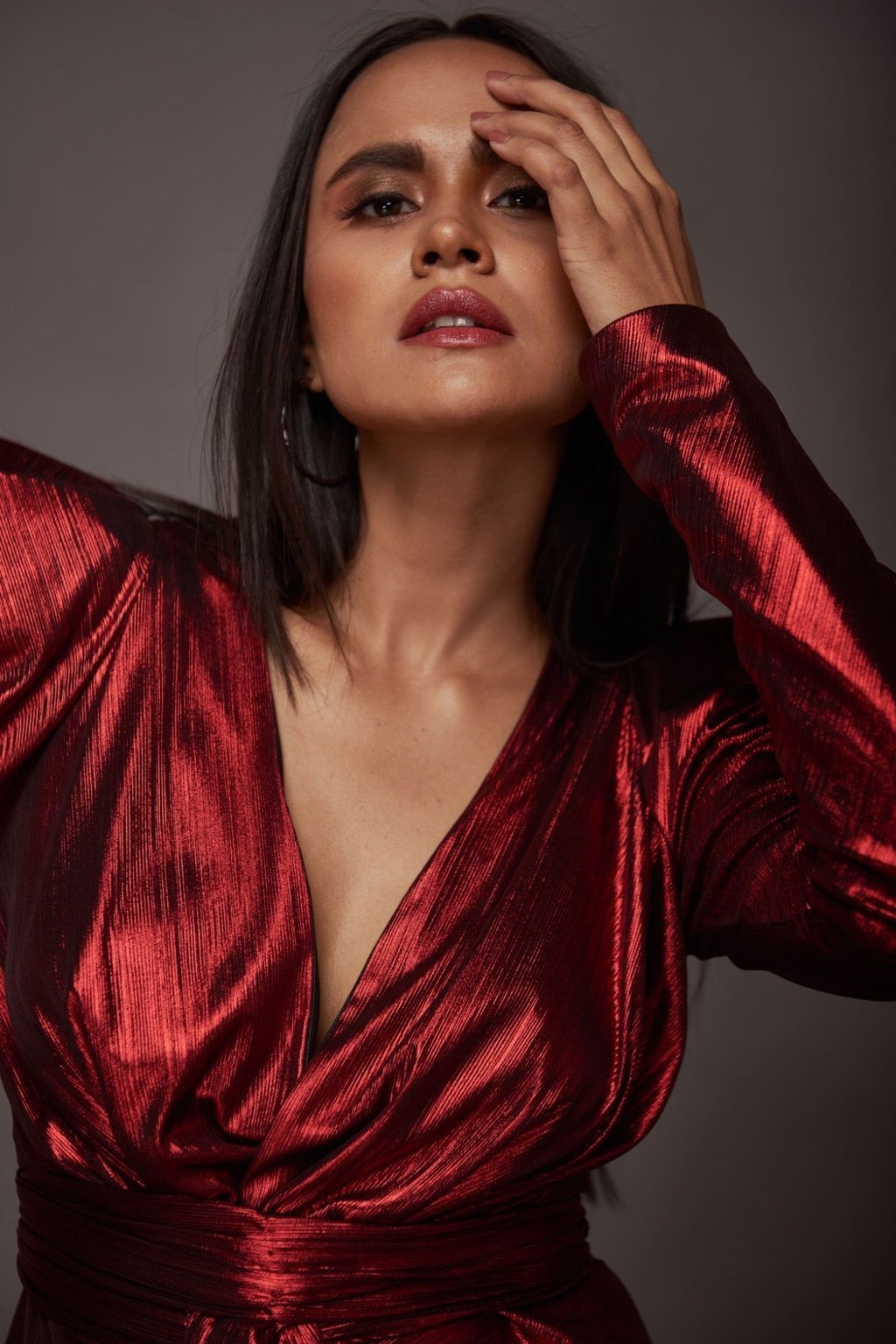 Metallic Foil Draped Short Dress