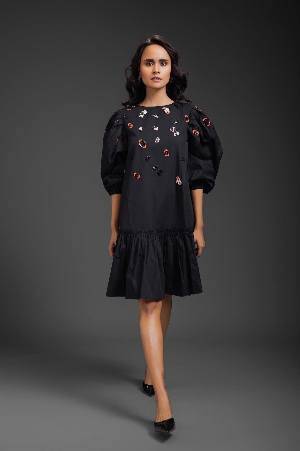 Cotton Dress with Neon Metallic Detailing