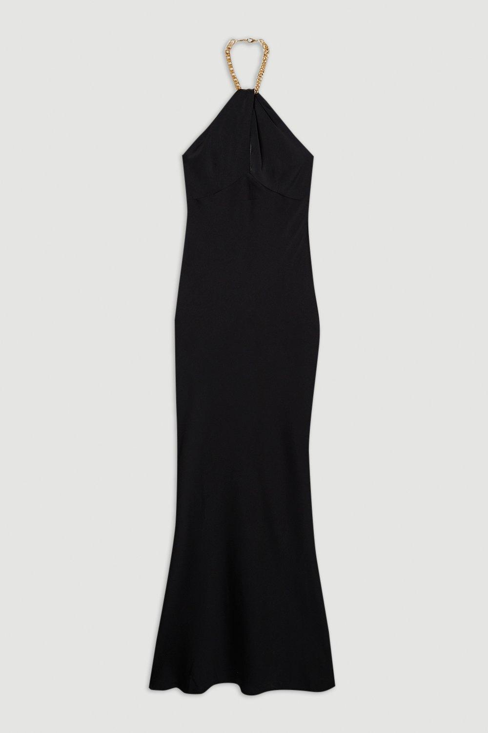 Satin Back Crepe Chain Detail Bias Midi Dress