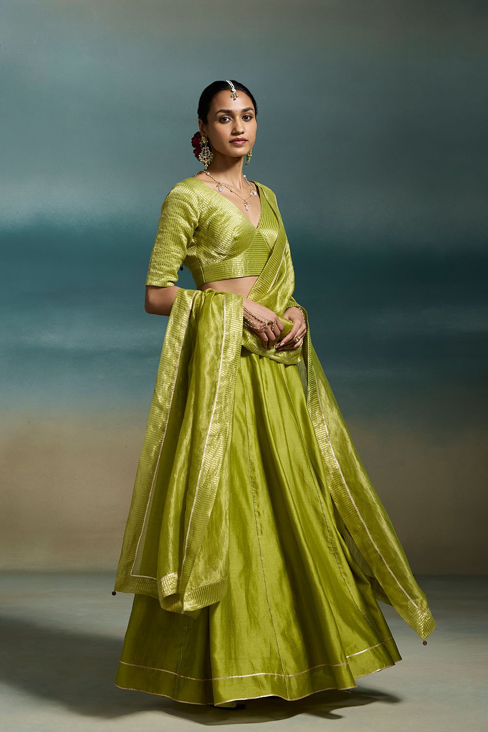 Rasmiya Chanderi Green Lehengas
