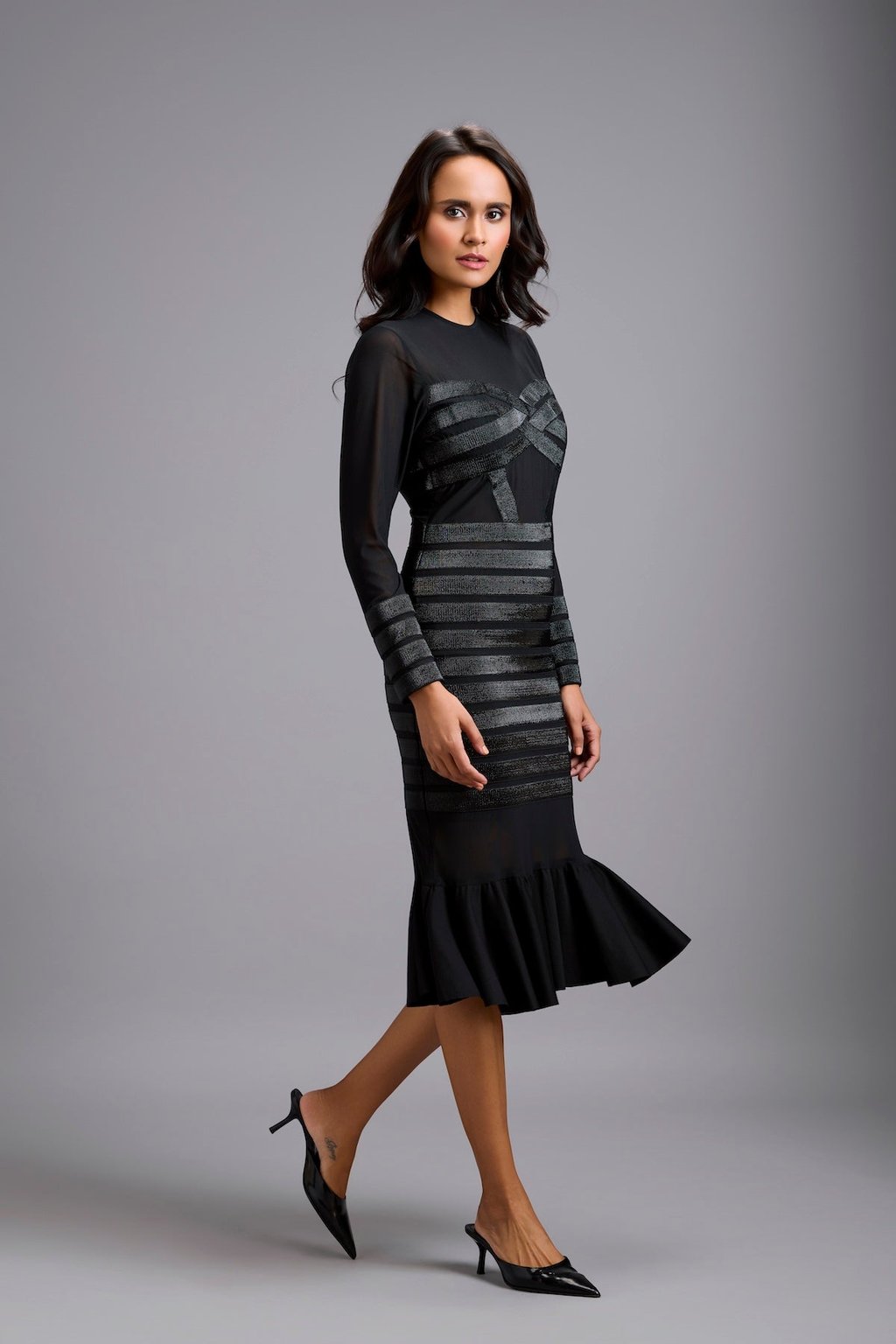 Sheer Embellished Bodice Dress