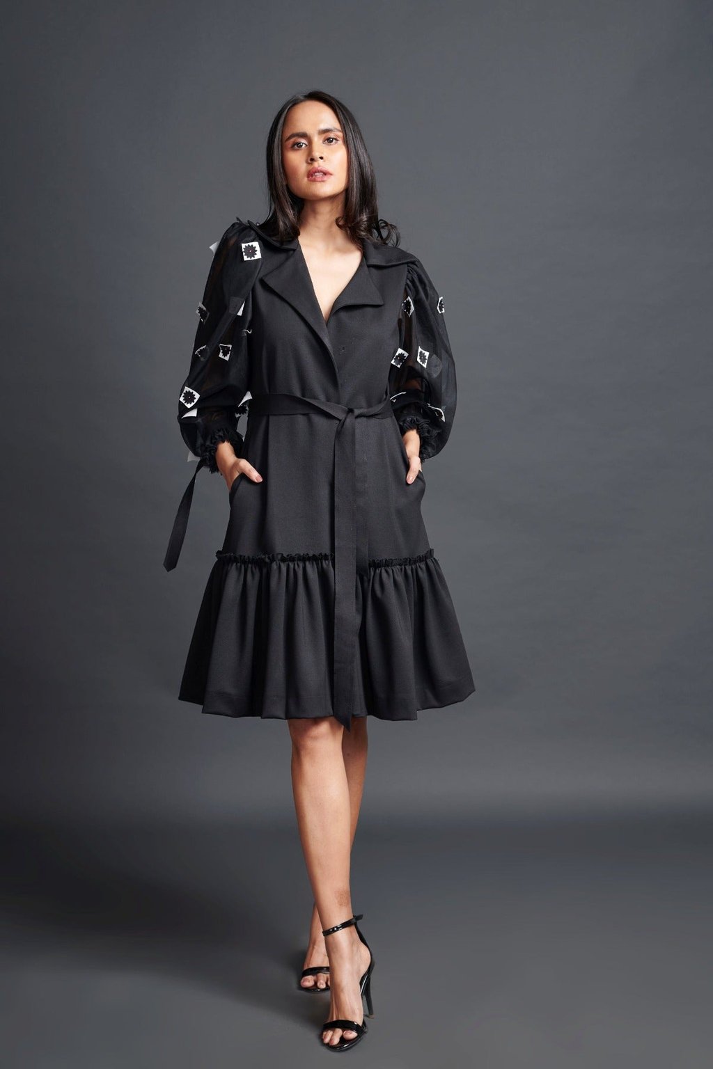Jacket Dress with Cutwork Sleeves