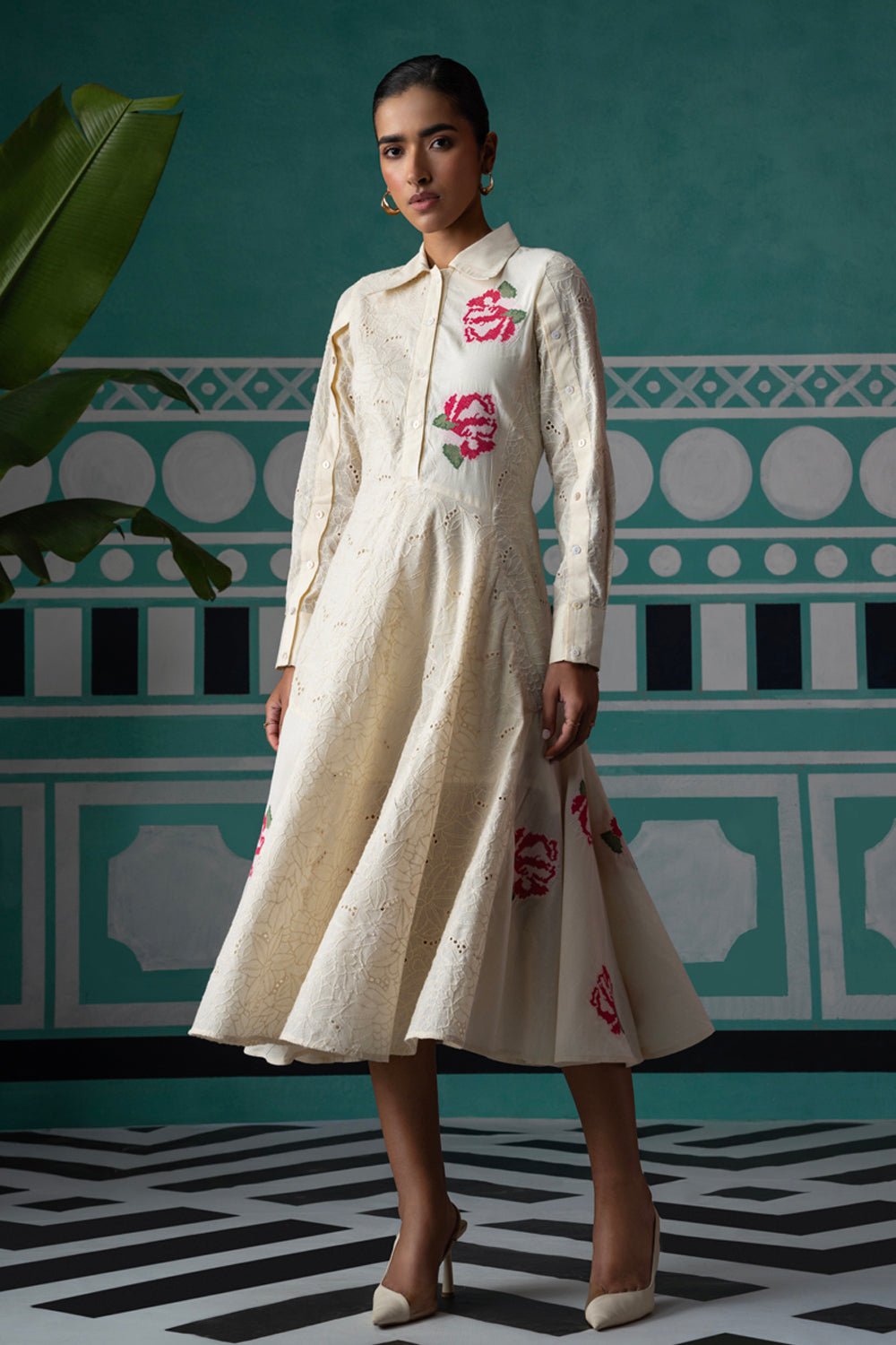 Cross Stitch Embroidered Broderie Midi Dress