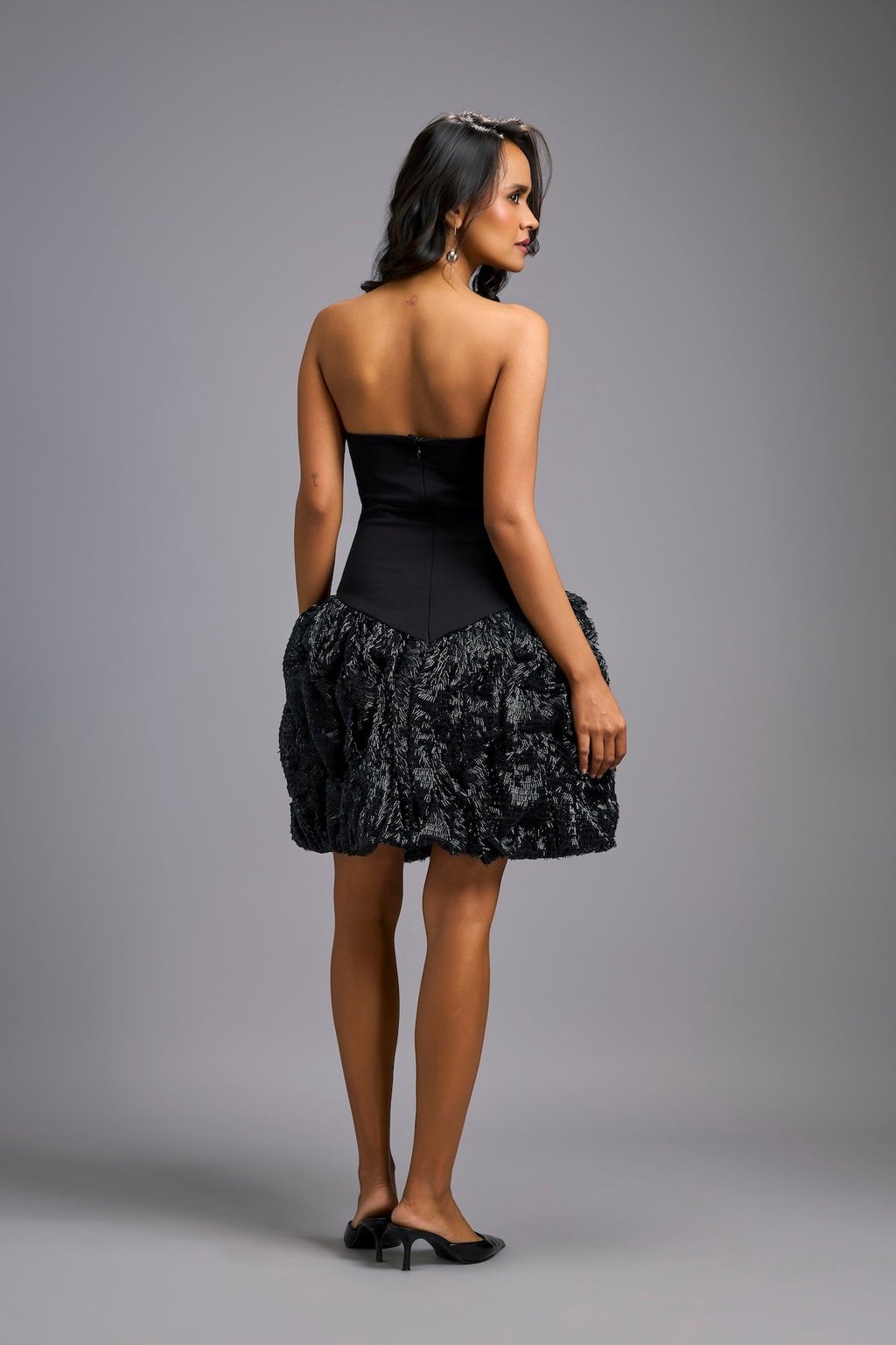 Strapless Dress with Shimmer Ruched Bottom