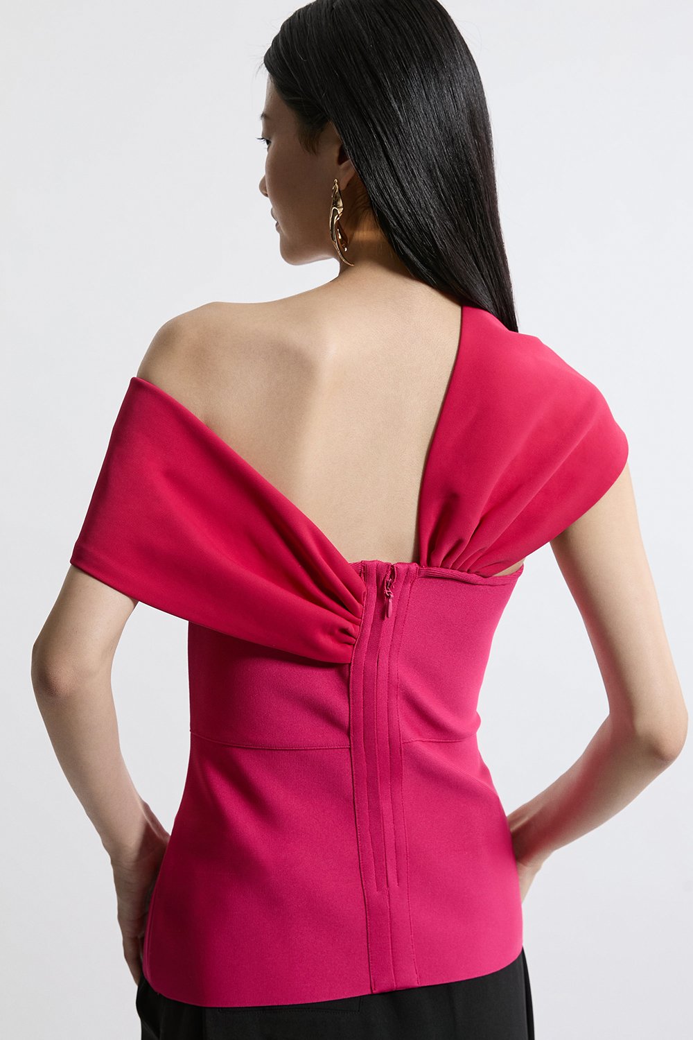 Figure Form Bandage Knit Asymmetric Strap Top