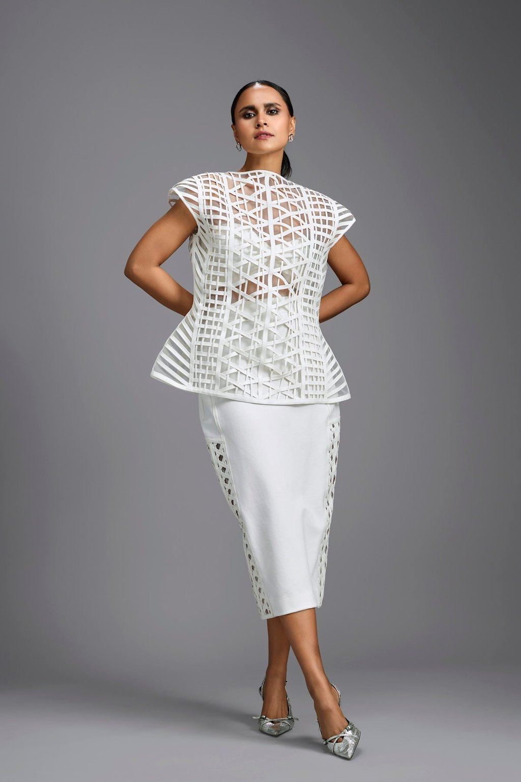Lattice Panel Midi Skirt