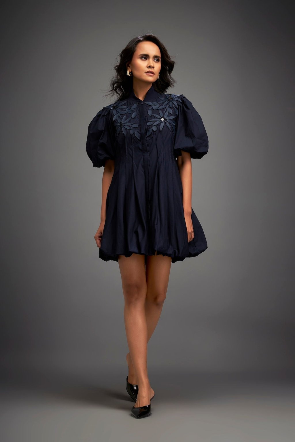 Structured Mini Dress with Puff Sleeves