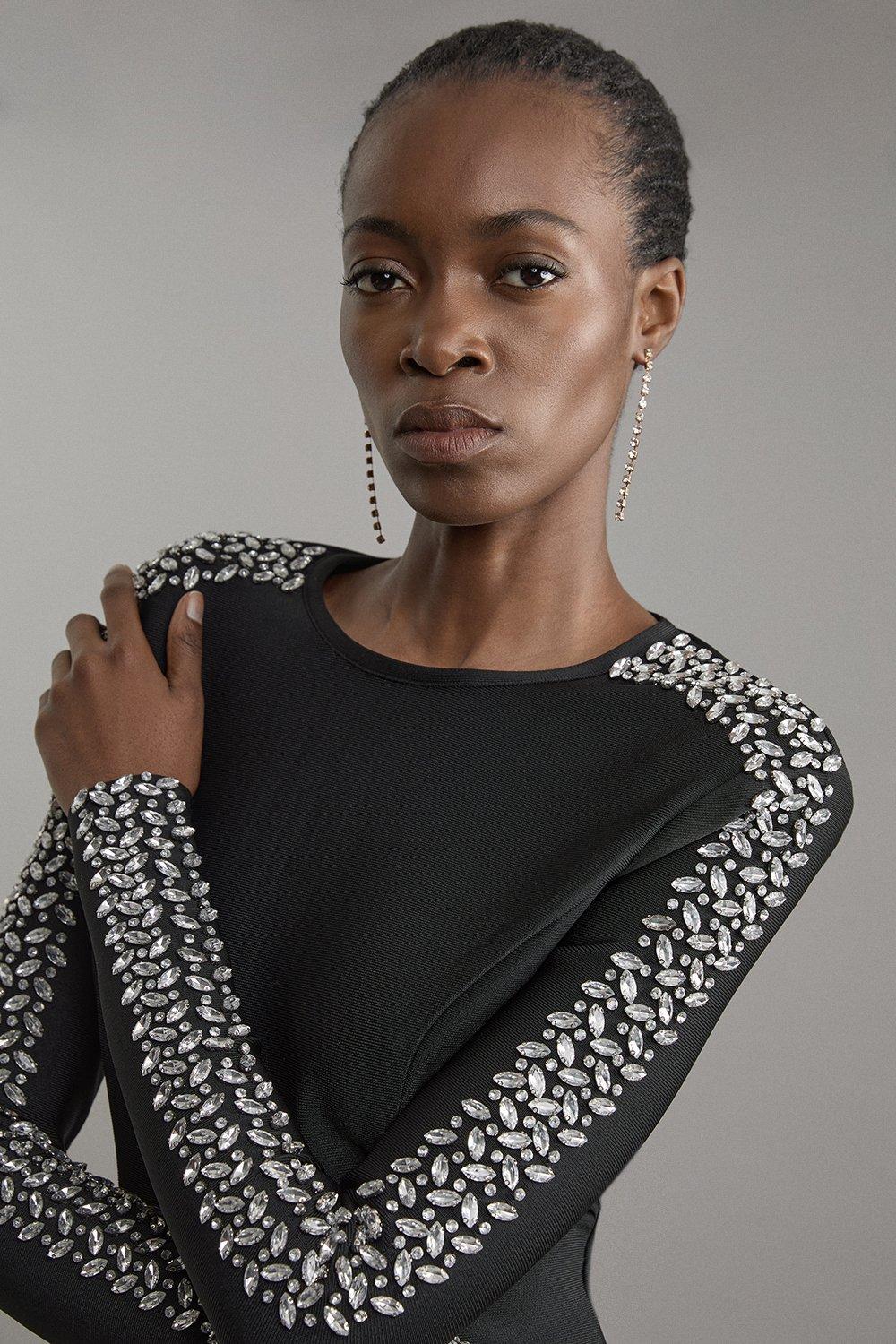 Figure Form Bandage Knit Embellished Top