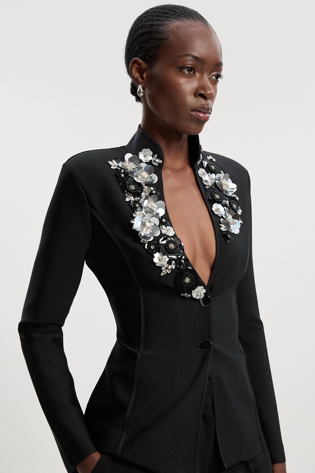Embellished Figure Form Fitted Blazer Jacket