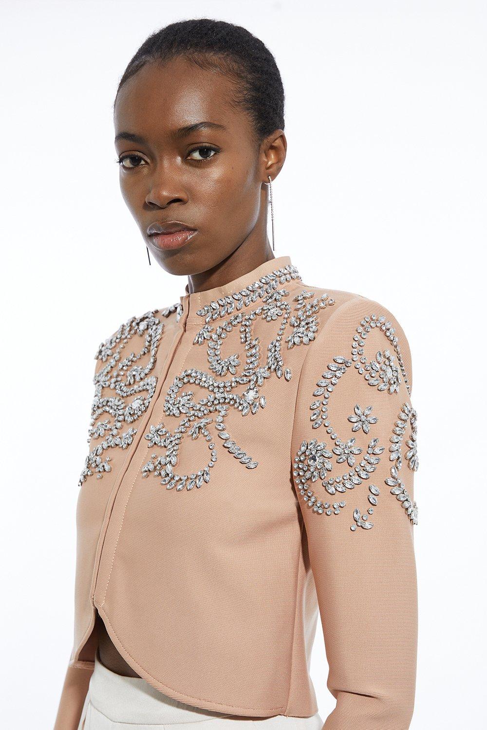 Figure Form Bandage Embellished Knit Jacket