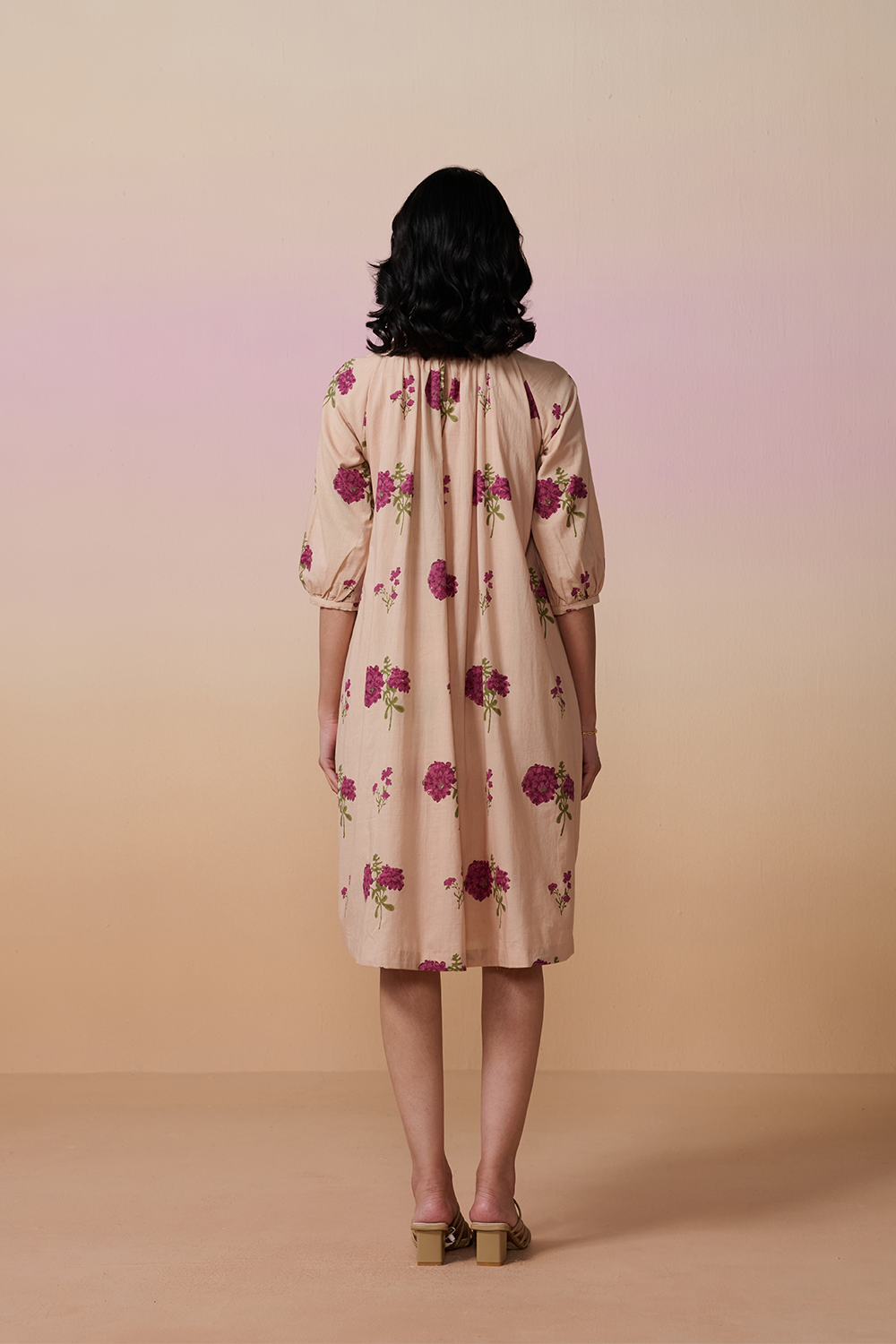 Onion Pink Chanderi Hand Block Floral Dress