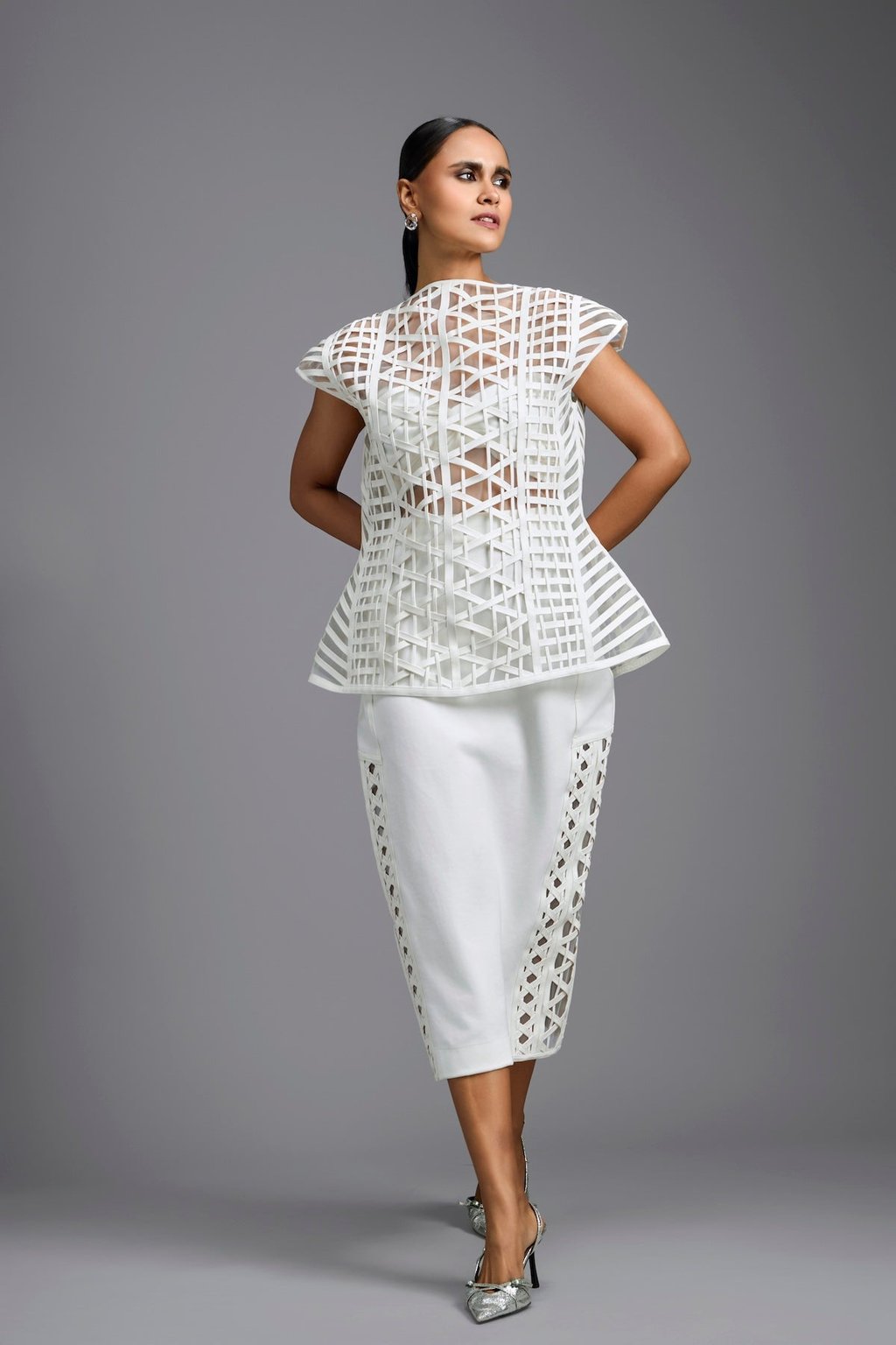Lattice Panel Midi Skirt