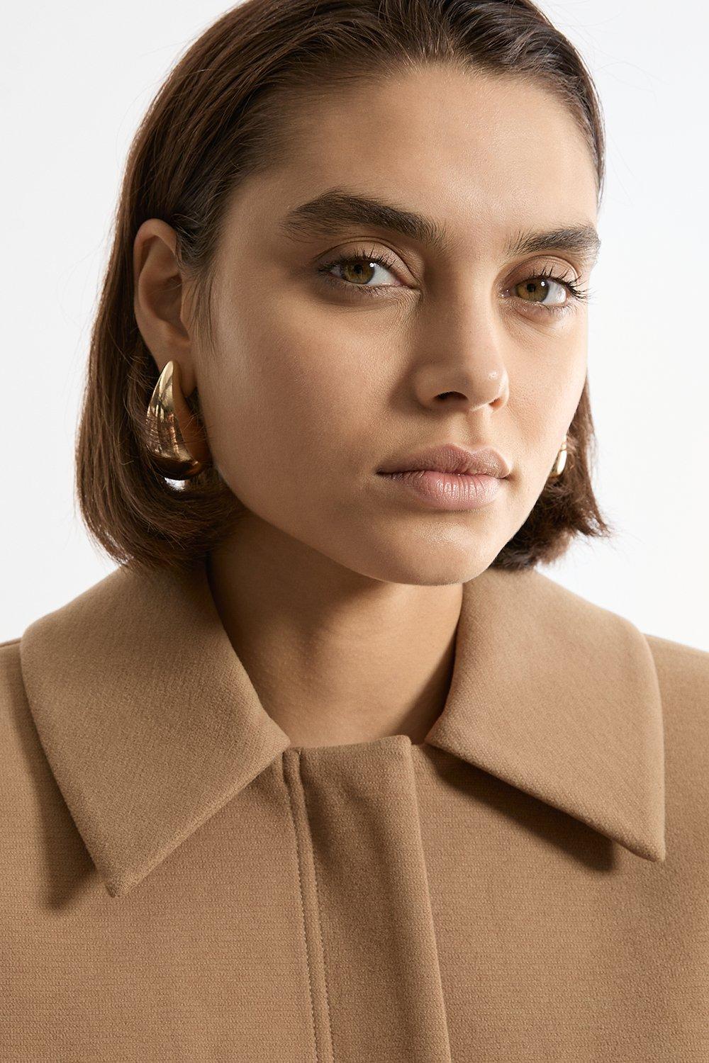 Brushed Cropped Collared Trench Jacket