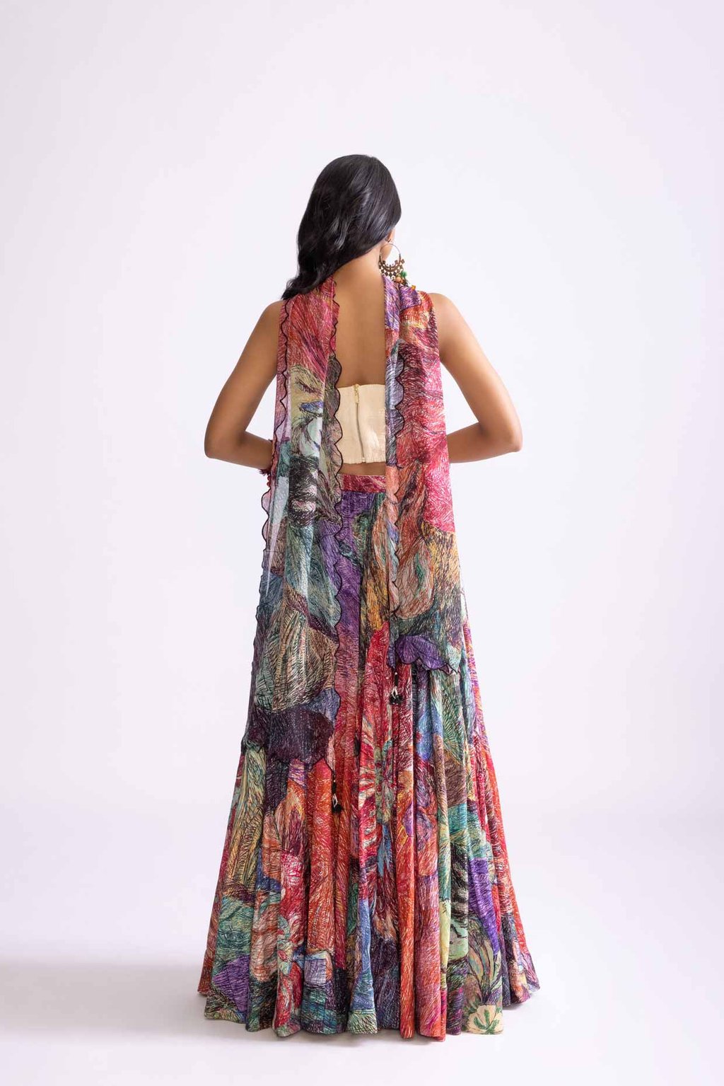 Scallop Dupatta Red Purple