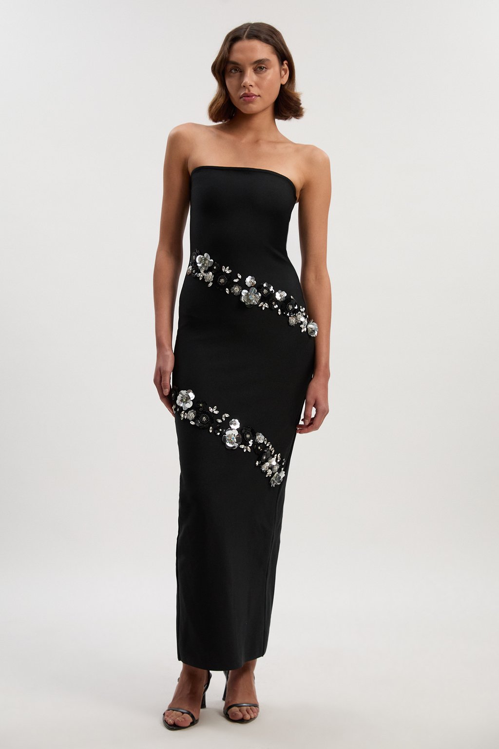 Embellished Figure Form Bandeau Maxi Dress