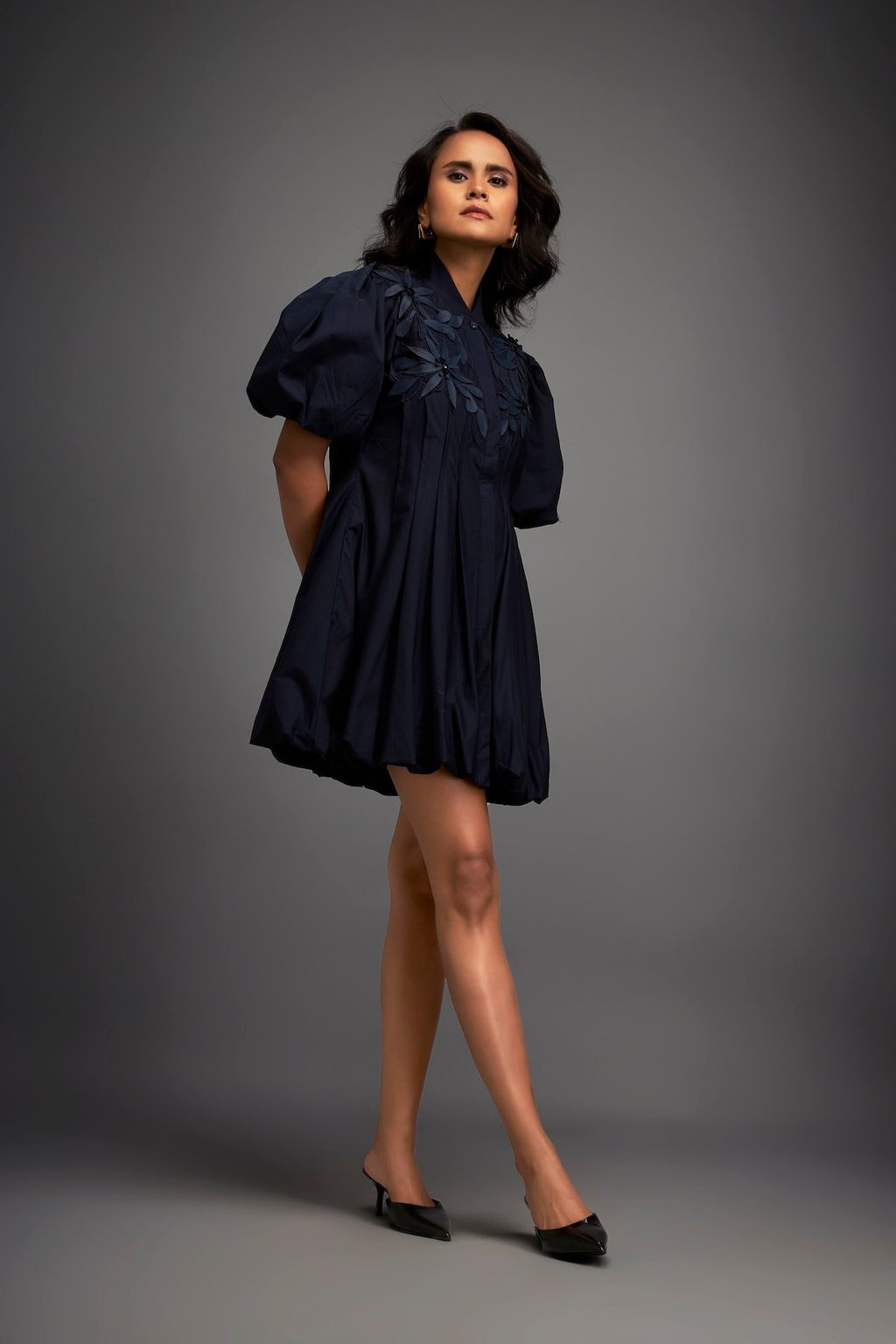 Structured Mini Dress with Puff Sleeves
