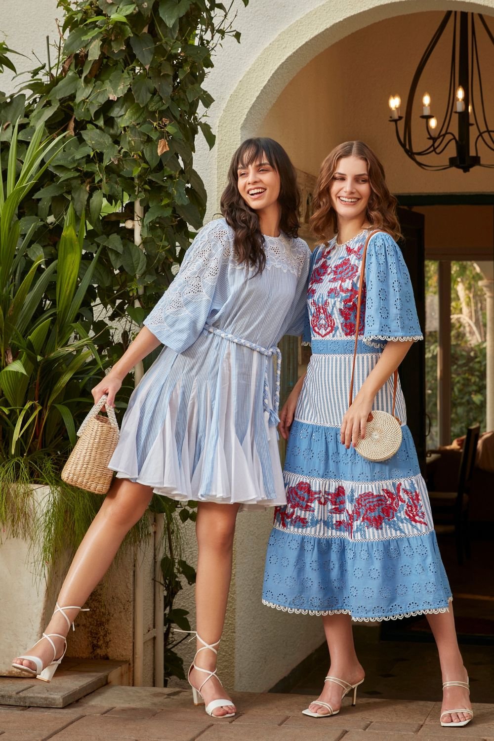 Aqua Floral Embroidered and Broderie Midi Dress