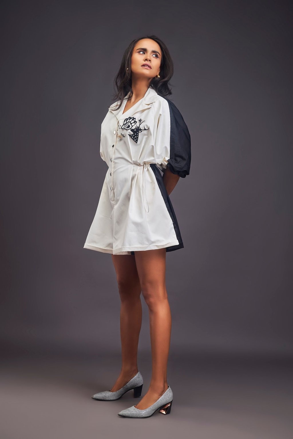 Lapel Collared Pleated Playsuit