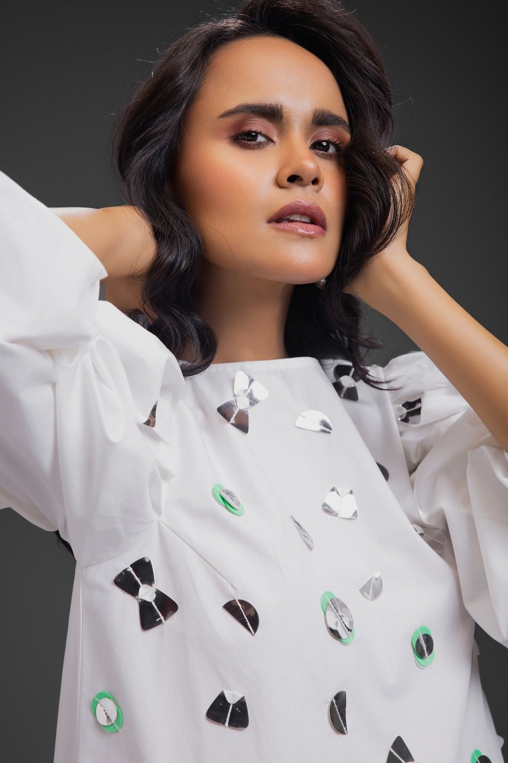 Cotton Dress with Neon Metallic Detailing