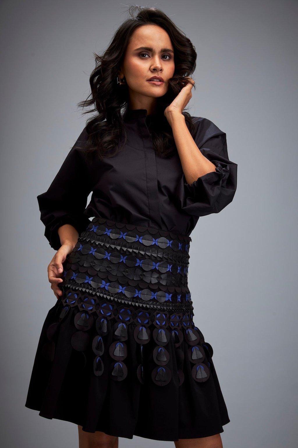 Structured Skirt with Layered Circular Appliqu�