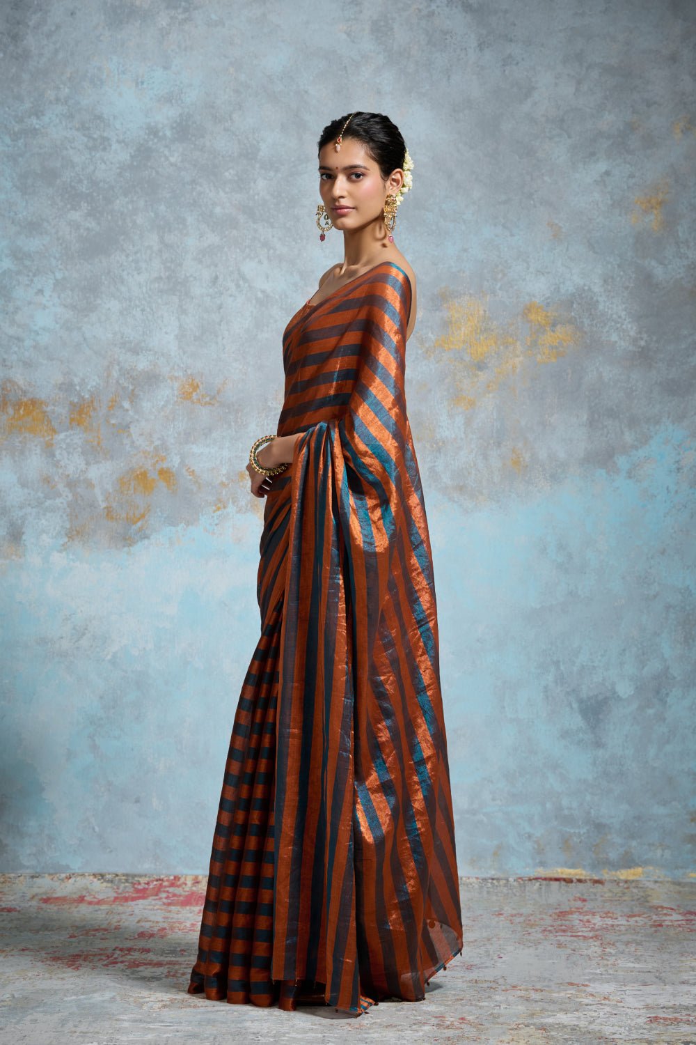 Pratibha Tissue Peacock Blue Sarees