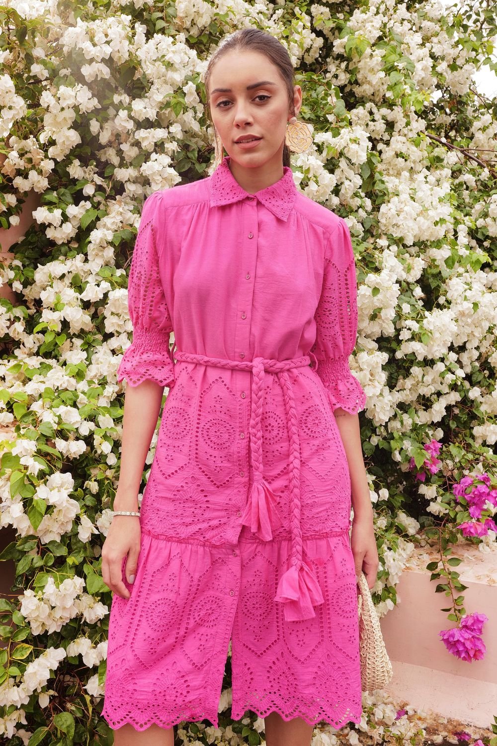 Cosmos Pink Midi Shirt Dress