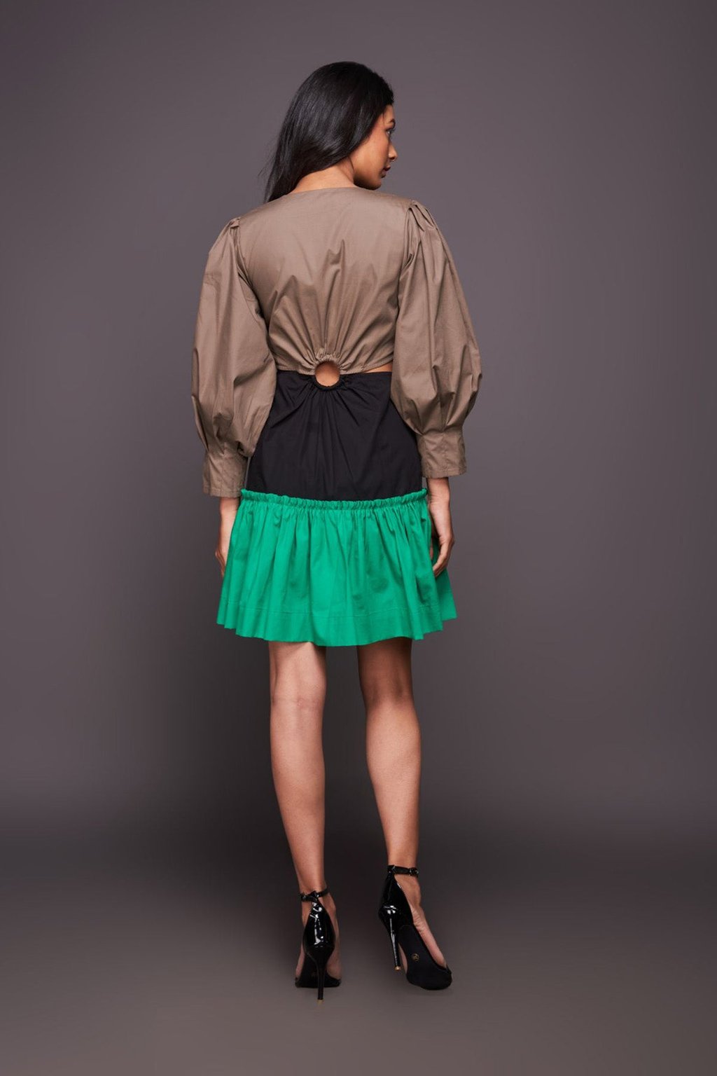 Black Green Short Tiered Dress