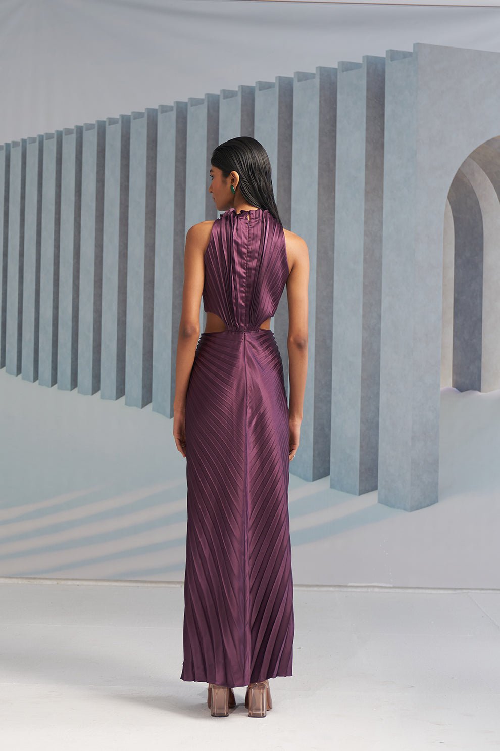 Pleated Halter Gown