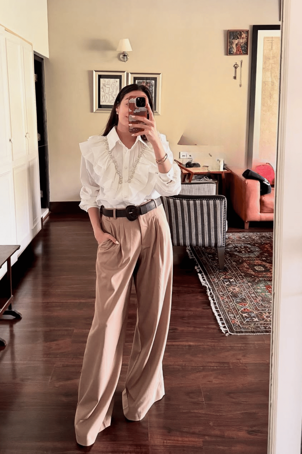 Tailored Wide Leg Darted Trousers