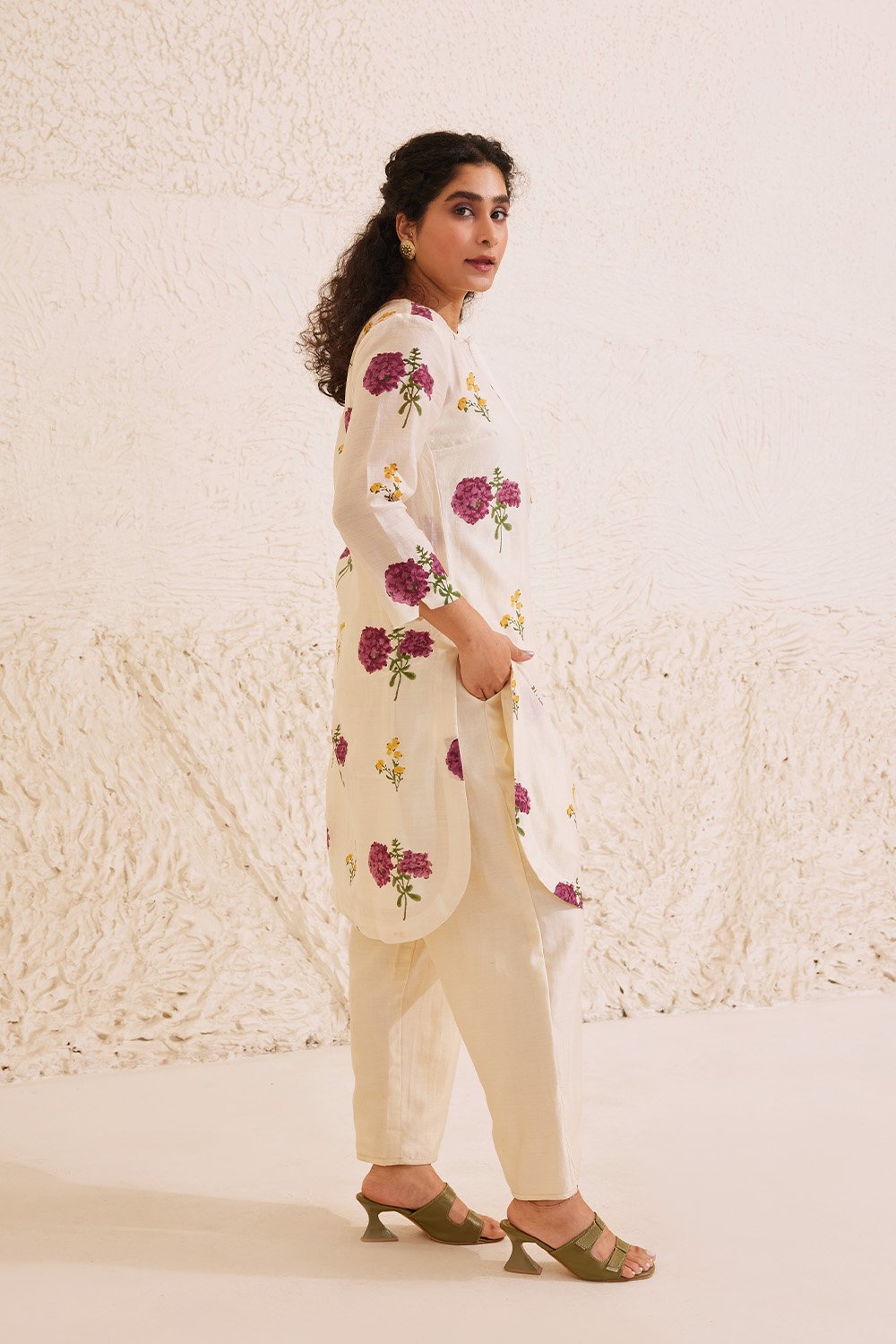 Ivory Chanderi Hand Block Floral Kurta Set