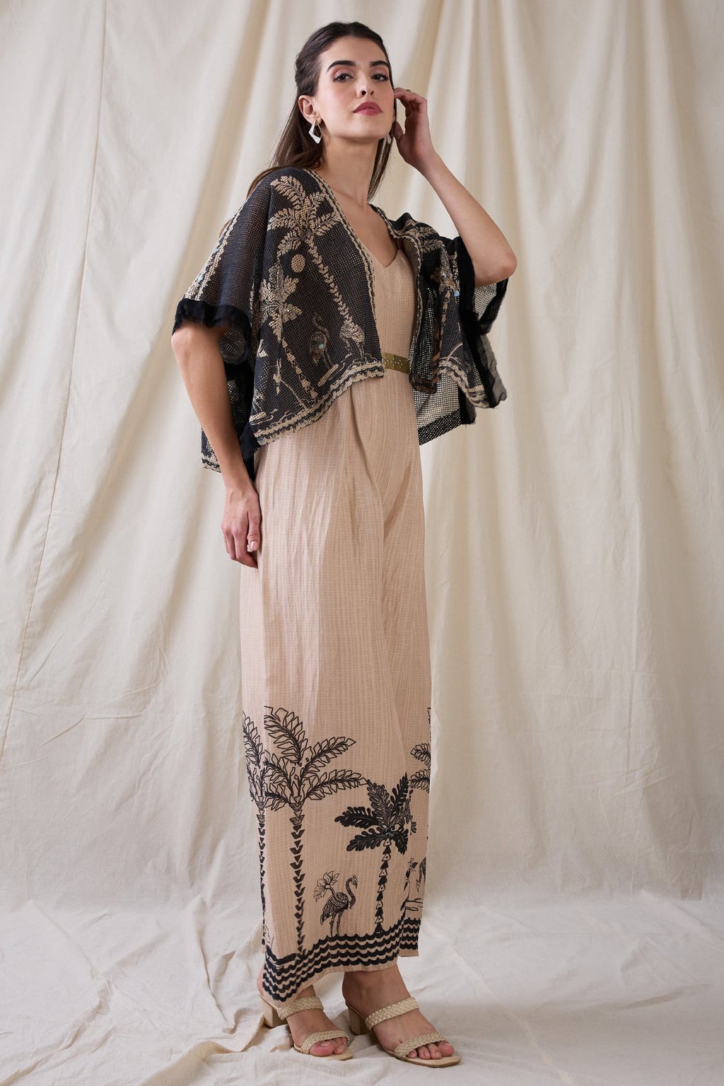 Noorani Printed Jumpsuit with Embroidered Jacket