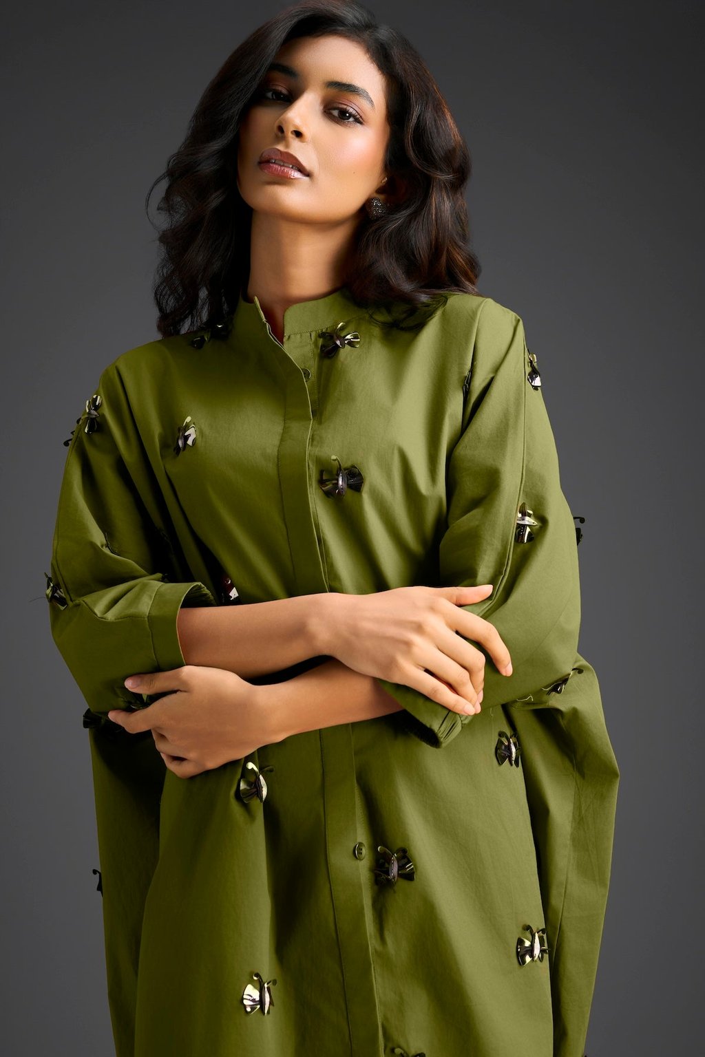Oversized Shirt Dress with Butterfly Motifs
