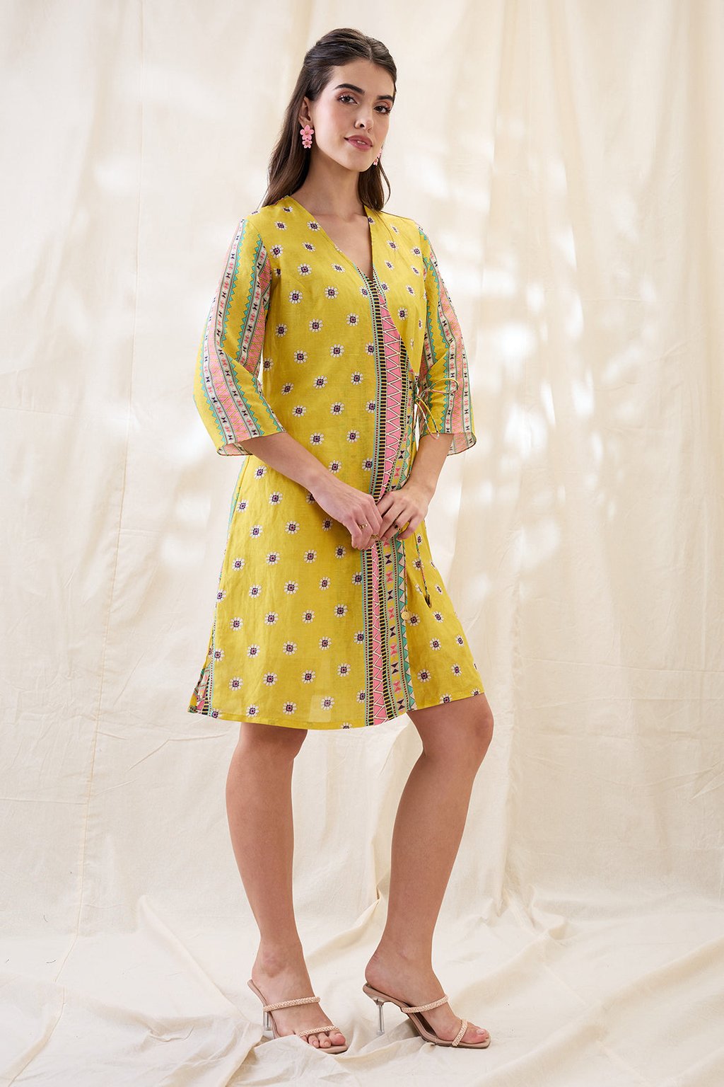 Nooma Printed Fron Overlapped Dress