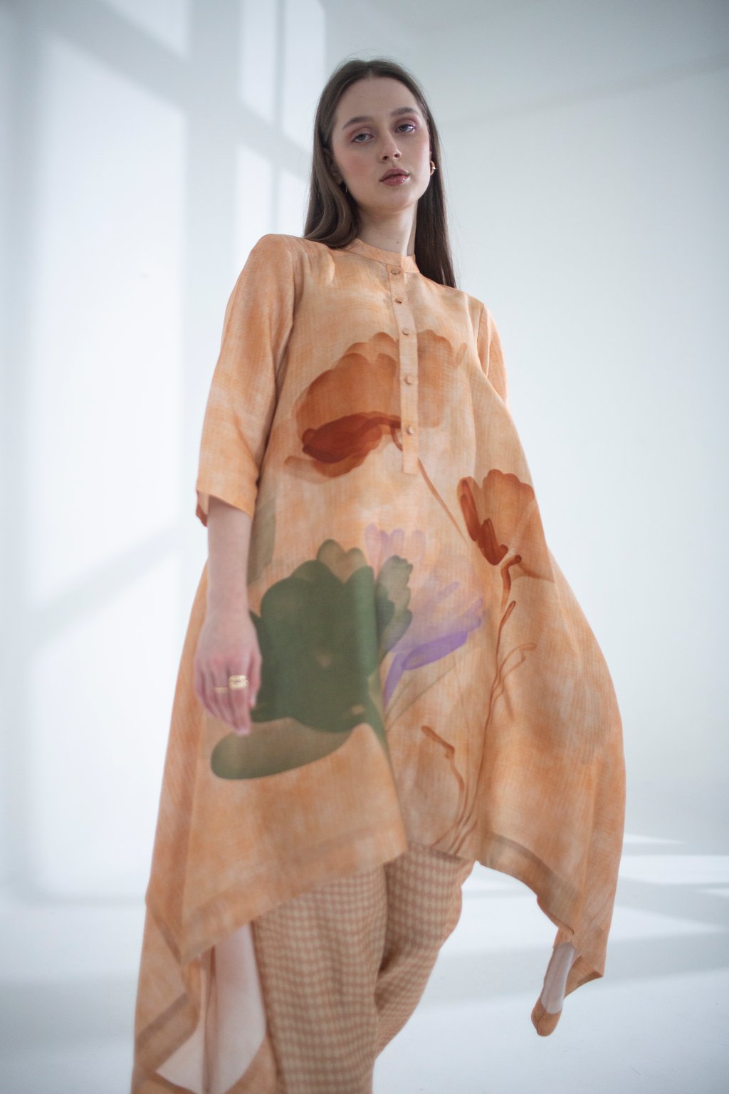 Light Peach High Low Kaftan Set