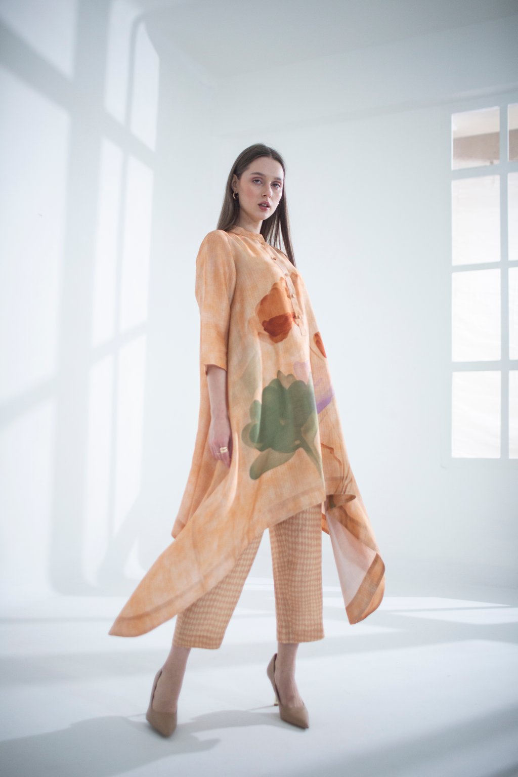 Light Peach High Low Kaftan Set