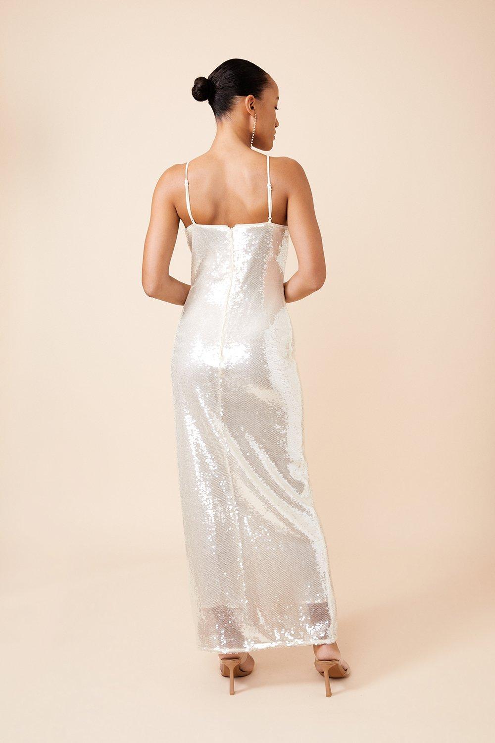 Sequin Rosette Plunge Woven Maxi Dress