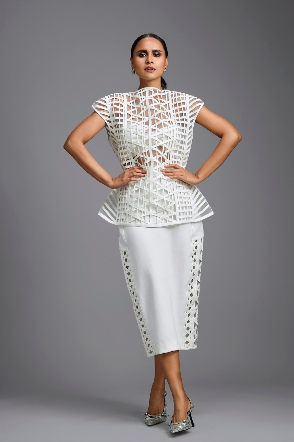 Lattice Panel Midi Skirt