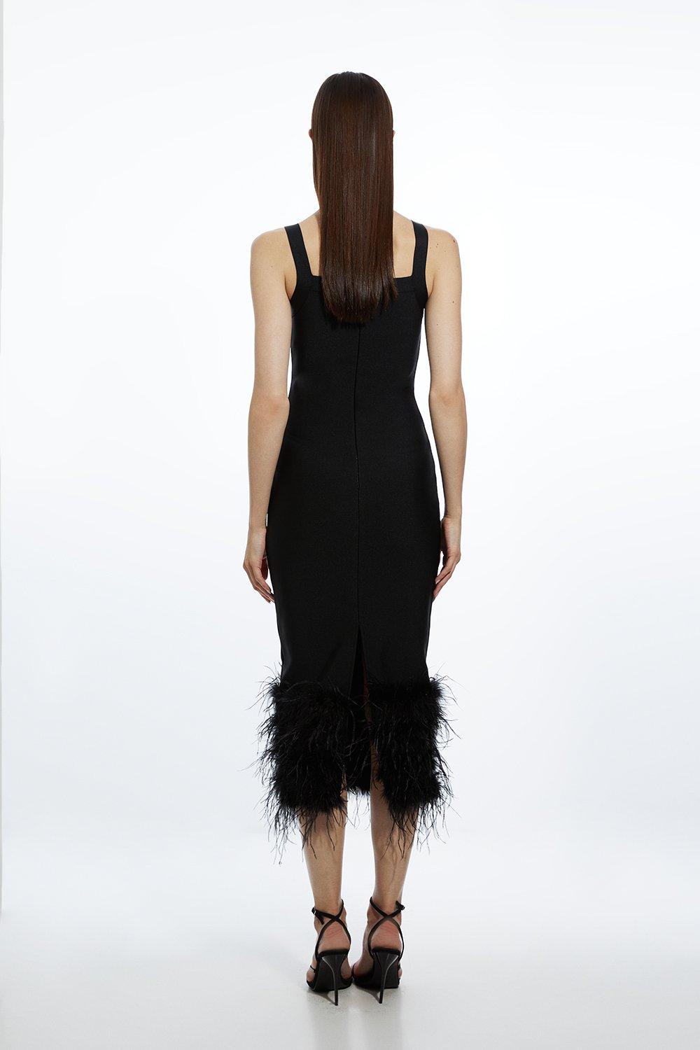 Figure Form Bandage Feather Hem Knit Midi Dress